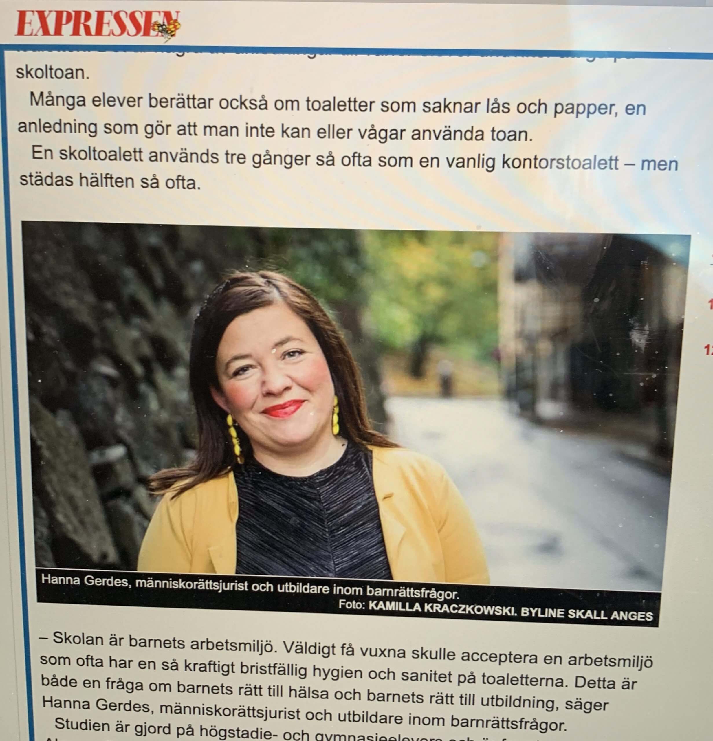 Hanna Gerdes intervjuas i Expressen angående barnets rättigheter